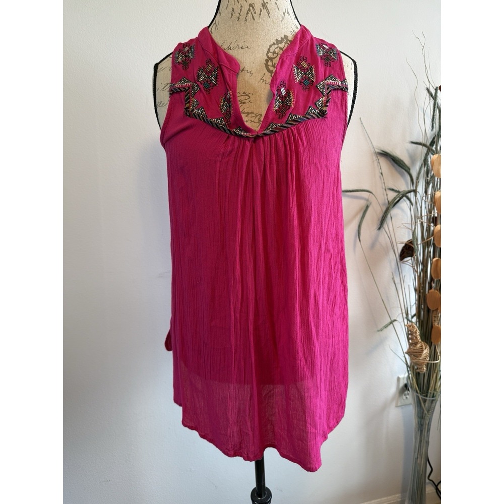 Maeve Anthropologie‎ Pink Embroidered Tunic Tank Top Blouse Size M Geometric